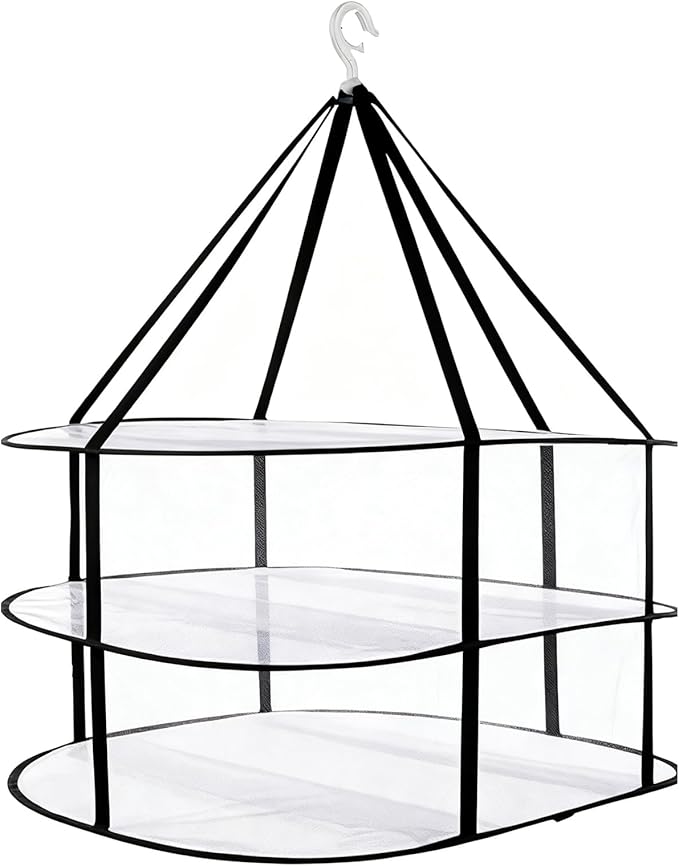 3-Tier Folding Mesh Clothes Drying Rack, Stackable Sweater Dryer Rack with Internal Fixation, Portable Hanging Laundry Rack for T-Shirt,Swimsuit,Sweater,Delicates(Black,Size:30.3x24x31inch)