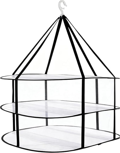 3-Tier Folding Mesh Clothes Drying Rack, Stackable Sweater Dryer Rack with Internal Fixation, Portable Hanging Laundry Rack for T-Shirt,Swimsuit,Sweater,Delicates(Black,Size:30.3x24x31inch)
