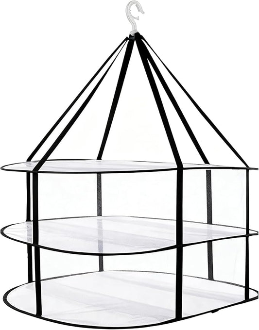 3-Tier Folding Mesh Clothes Drying Rack, Stackable Sweater Dryer Rack with Internal Fixation, Portable Hanging Laundry Rack for T-Shirt,Swimsuit,Sweater,Delicates(Black,Size:30.3x24x31inch)