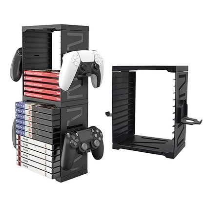ASFSKY Video Game Storage Tower - 24 Games Video Game Organizer & Holder with 4 Controller Hooks, Universal Video Game Storage Compatible with PS5/PS4/Xbox/Switch - Gamer Gifts