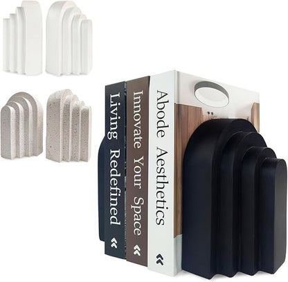 Book Ends for Heavy Books, Resin Decorative bookends, Heavy Duty Bookend for Shelves, Book Stopper for Shelves, Modern Home Decor Aesthetic Book Ends, Layered Arch Design Set of 2(Matte Black)