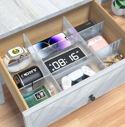 8pcs DIY Plastic Drawer Organizer Adjustable Drawer Dividers for Home Tidy Closet, Socks, Underwear, office school supplies, kitchen utensil tools (Clear White)