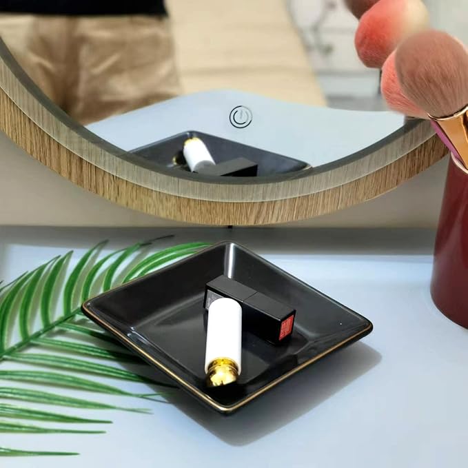 HANKOR Ceramic Jewelry Dish Tray, Decorative Trinket Tray Holder for Ring Earring Key, Gift for Women Girls, 4.7inch, Black