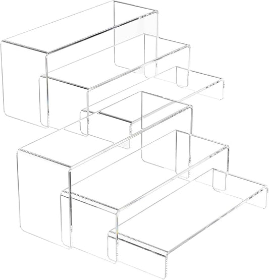 NIUBEE Acrylic Display Riser, 6 Pcs 9" Large Acrylic Risers, 2 Set Clear Rectangular Stands for Candy Dessert Cupcakes, Collectibles Display Stands Shelf for Display for Funko POP Figures