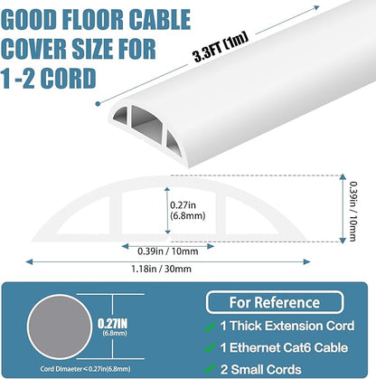 Floor Cord Covers for Wires 3.3FT Cable Hider Wire Cover Self Adhesive Cord Hider Floor for Offices, Homes, Workshops, Warehouses Cable Cavity 0.39" W x 0.27" H