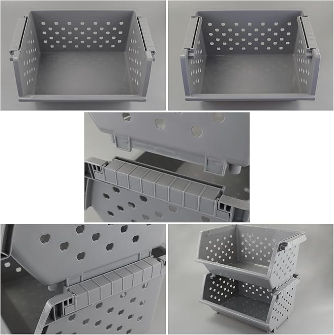 4-Pack Plastic Stacking Storage Baskets, Large stackable organizer basket