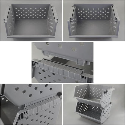 4-Pack Plastic Stacking Storage Baskets, Large stackable organizer basket