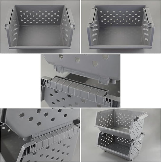 4-Pack Plastic Stacking Storage Baskets, Large stackable organizer basket