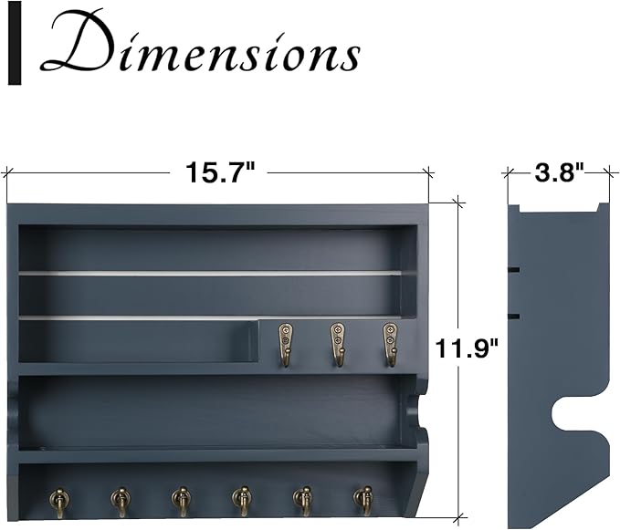Key Holder for Wall, Mail Organizer Wall Mounted, Gray