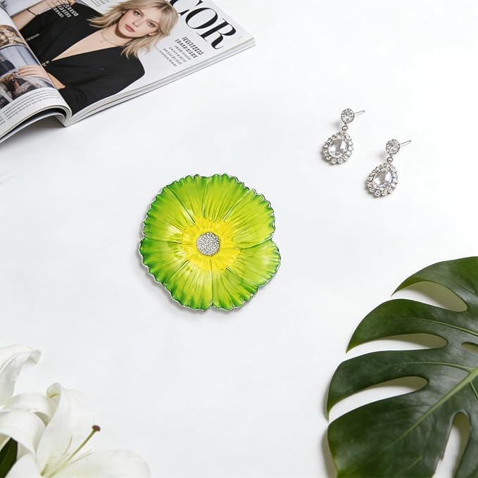 LARAINE Jewelry Dish Display Trinket Tray Flower Home Decorative Organizer Gift Necklace Earring Rings Holder Storage 3.15" (Yellow)