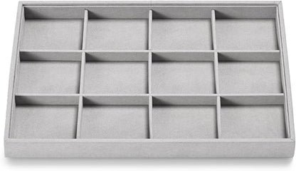 12 Grids Microfiber Jewelry Trays Bracelets Tray Stackable Jewelry Organizer Trays for Drawer Bracelet Holder Earring Tray For Bracelet Bangle Earrings Watches Storage (Grey)
