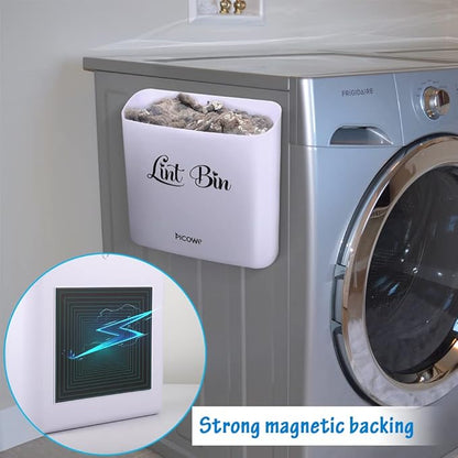 Picowe Magnetic Laundry Storage, Large Lint Holder Bin for Laundry Room, Space-Saving Trash Container Hanging on Dryer, Washer or Wall Mount (Gray White)