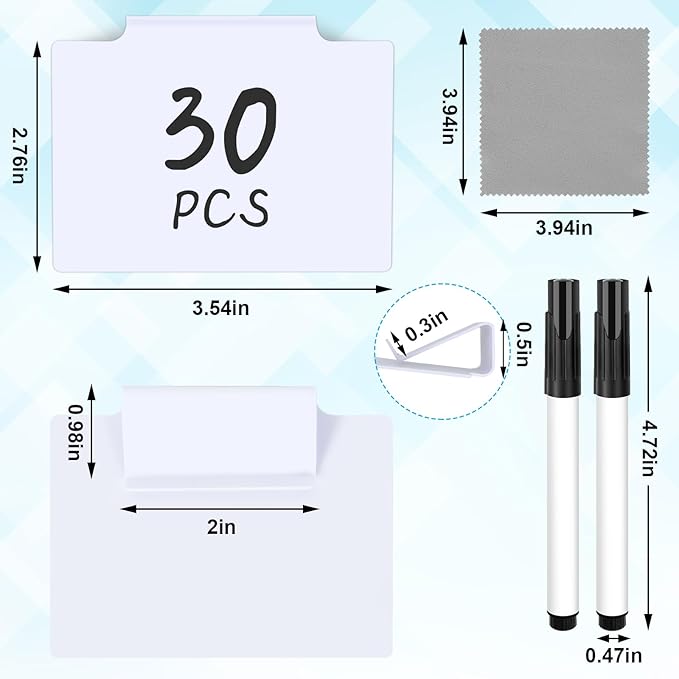 33PCS Basket Labels Clip On, 30 Labels for Storage Bins Removable with 2 Chalk Markers & 1 Wipe, Kitchen Pantry Labels, Plastic Storage Bin Label, Label Holder, Basket Tags, Bin Clips (White)