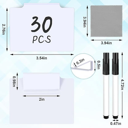 33PCS Basket Labels Clip On, 30 Labels for Storage Bins Removable with 2 Chalk Markers & 1 Wipe, Kitchen Pantry Labels, Plastic Storage Bin Label, Label Holder, Basket Tags, Bin Clips (White)