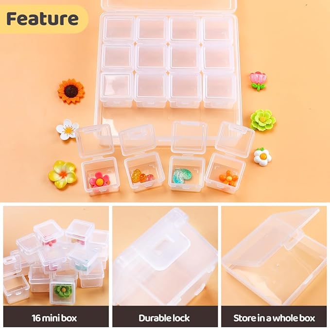 Eppingwin 16 Grids Bead Organizer, Craft Organizers and Storage, Acrylic Organizers, Plastic Bead Organizer Box for Crafts Organizing Storing