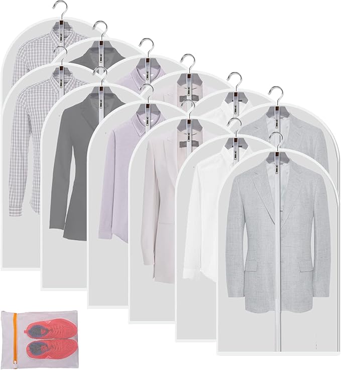 Garment storage clothing bags - 40 inch PEVA garment covers closet storage bag set for 12pcs with Mesh Laundry Bag Included