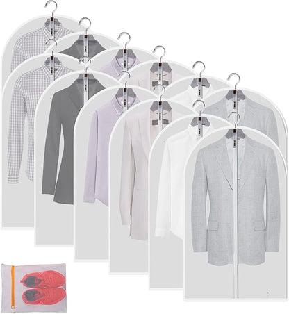 Garment storage clothing bags - 40 inch PEVA garment covers closet storage bag set for 12pcs with Mesh Laundry Bag Included