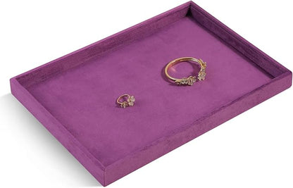 Velvet Stackable Jewelry Display Flat Tray For Ring Earring Necklace Bracelet, Bangle Pendant Storage Blank Plate, Shop Countertop Jewelry Dish Organizer (Purple)