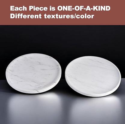 Natural Marble Decorative Tray for Bathroom Bedroom Kitchen Dresser, 9.8” Round Vanity Trays for Jewelry, Perfume, Cosmetic, Candle, Countertop Storage Organizer for Home Decor White (Volakas)