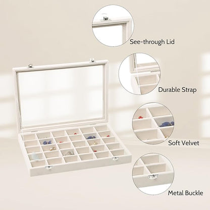 Stratalife Jewelry Organizer Stackable Earring Organizer Tray with Lid Jewelry Storage Tray for Earring Necklace Drawer Display Idea for Mom from Daughter (30 Grids)