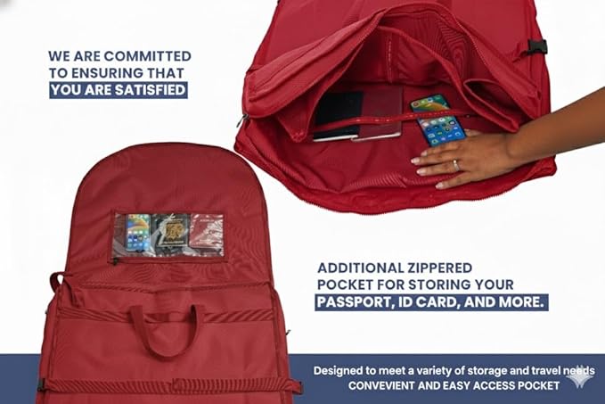 Sturdy Oxford polyester fabric - 72" Wedding Dress Garment Bag - Shoulder Strap - Accessory Pockets - Attaches to Suitcase – Waterproof – Trifold – Designed for Full Skirts – Carry Handle (Red)