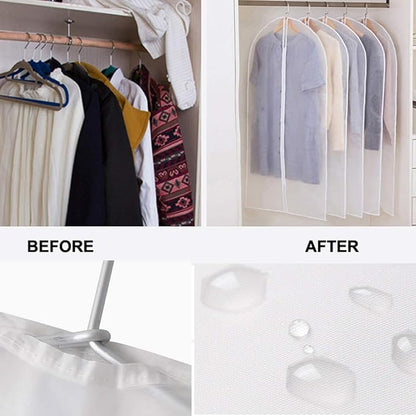 LeLehome 24 Inch X 40 Inch Set of 5 Dustproof See-Through Travel Garment Suits Covers, Clear Waterproof Clothes Organizer Dress Hanging Zipper Bags Protector