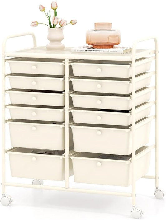 ARLIME 12-Drawer Rolling Storage Cart, 12 Drawer Organizer Trolley, Scrapbook Paper Organizer, Suitable for Office and School, Rolling Office Storage Tools