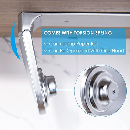 simpletome ONE Hand Tear Paper Towel Holder Under Cabinet Adhesive or Drilling Installation Aluminum Alloy + ABS (Pearl Chrome Silver)
