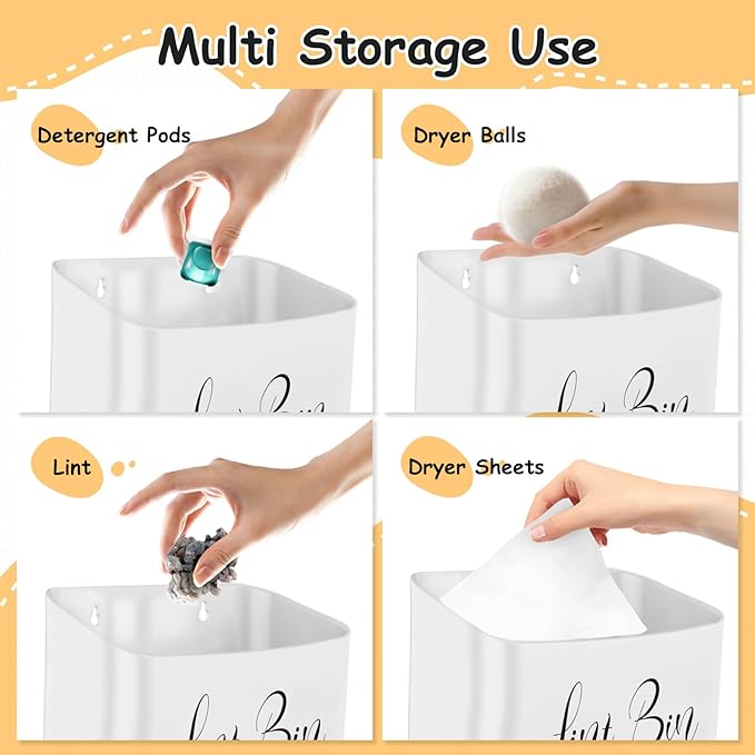 Sealegend Magnetic Lint Bin Lint Trash Can for Laundry Room Organization and Storage Dryer Lint Bin Decor Wall Mounted Space-Saving, White
