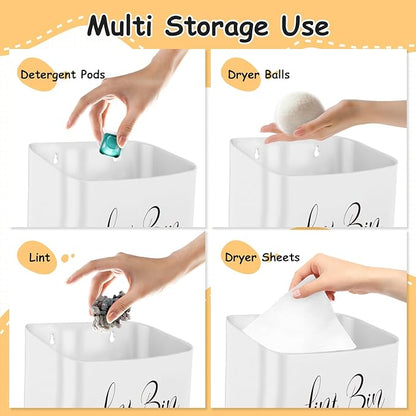 Sealegend Magnetic Lint Bin Lint Trash Can for Laundry Room Organization and Storage Dryer Lint Bin Decor Wall Mounted Space-Saving, White