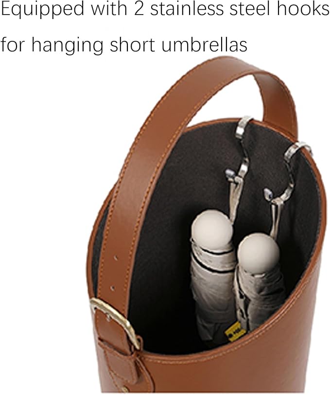 Indoor Entryway leather Umbrella bucket，Large Capacity Umbrella Storage stand，tall umbrella holder,For Hotel,Offices,home,Commercial(Beige+dark brown)