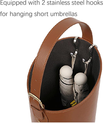 Indoor Entryway leather Umbrella bucket，Large Capacity Umbrella Storage stand，tall umbrella holder,For Hotel,Offices,home,Commercial(Beige+brown)