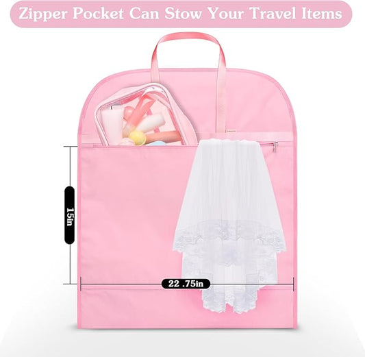 60 Inch Heavy Duty Tear Resistance Wedding Dress Bag for Wedding Travel, Waterproof Dress Cover for Closet Wardrobe. Garment Bag for Gowns, Tuxedos, Dress, Long Coats. Pink, 60 Inch.