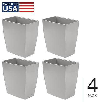 iDesign Small Plastic Bathroom Trash Can, Slim Rectangle Garbage Bin for Bedroom, Office, Dorm, 4-Pack, Gray
