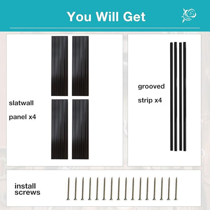 NeatiEase Slatwall Panel Wall Storage Systems, 4 x 4ft Slat Wall Paneling Garage Wall Organizer, Heavy Duty Wall Mounted PVC Wall Rack (Black)