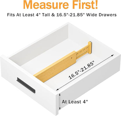 Bamboo Drawer Dividers 4" High, 16.5-22" Adjustable Drawer Organizers for Clothes,Expandable Dresser Separators in Bedroom/Kitchen/Bathroom/Office Organization and Storage,4 Pack