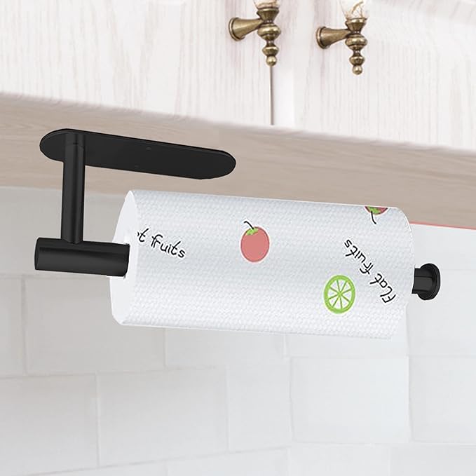 Upgraded Calegency Paper Towel Holder Under Cabinet, Wall Mounted Paper Towel Dispenser, Matte Black SUS304 Self-Adhesive and Drilling Optional Large Paper Towel Roll Holder for Bathroom, Kitchen, RV