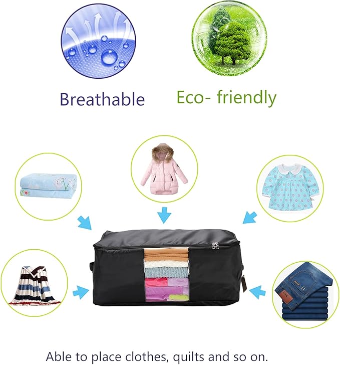 VEAMOR Comforter Storage Bags Pack of 2,Pillow Beddings/Blanket Clothes Organizer Storage Containers with Zippers,Breathable and Moistureproof(Black,2pcs)