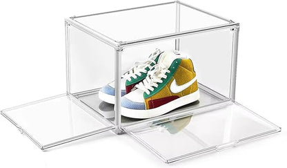 Acrylic Clear Stackable Shoe Storage Boxes – Stackable Shoe Cabinet For Closet, Space Saving Shoe Organizer With Magnetic Doors 2 Lids Open For Sneakers, Trainers, Pumps, Heels, Flats (8)