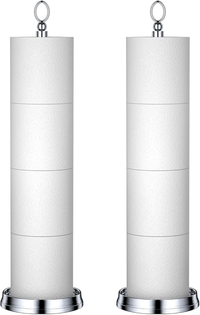 Toilet Paper Holder Stand with Reserve Function, Free Standing Toilet Paper Holder for Bathroom, Space Toilet 4 Rolls Toilet Paper Storage 22.5" Height (2 Pack, Chrome)