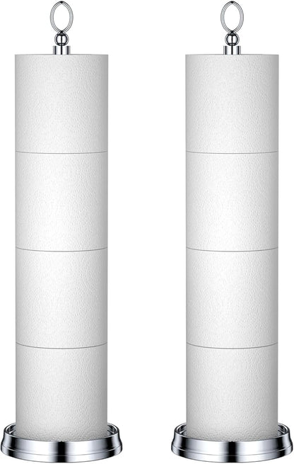 Toilet Paper Holder Stand with Reserve Function, Free Standing Toilet Paper Holder for Bathroom, Space Toilet 4 Rolls Toilet Paper Storage 22.5" Height (2 Pack, Chrome)
