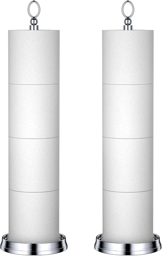 Toilet Paper Holder Stand with Reserve Function, Free Standing Toilet Paper Holder for Bathroom, Space Toilet 4 Rolls Toilet Paper Storage 22.5" Height (2 Pack, Chrome)