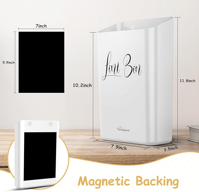 Sealegend Magnetic Lint Bin Lint Trash Can for Laundry Room Organization and Storage Dryer Lint Bin Decor Wall Mounted Space-Saving, White