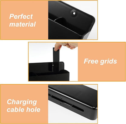 12 Pcs Remote Control Holders Wall Mount Self Adhesive Controller Holder Universal Wall TV Remote Phone Pen Holder Storage Accessories for Home Office School (Black)