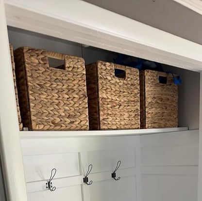 Set of 4 Storage Baskets Wicker Cube Baskets Foldable Handwoven Water Hyacinth Laundry Organizer,10.5 * 10.5 inches Woven Baskets, Wicker Storage Basket, Water Hyacinth Storage Baskets (4)