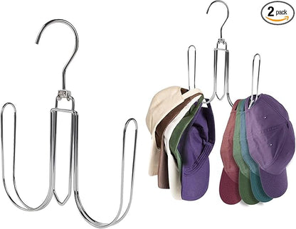 NAKBINX 2 Pack Hat Hanger for Closet, Collapsible Metal Hat Organizer for Baseball Caps, Racks with 4 Big Hooks, 360° Rotation Space Saving Hangers, Better Organizer&Display for Tie, Scarves