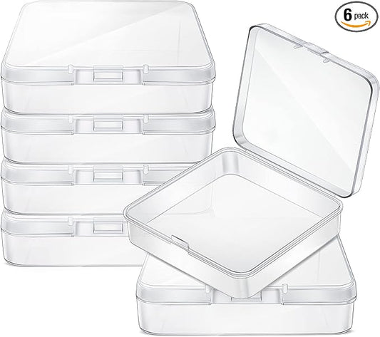 Jetec 6 Pieces Mini Plastic Clear Beads Storage Containers Box for Collecting Small Items, Beads, Jewelry, Business Cards, Game Pieces, Crafts (3.3 x 3.3 x 1.1 Inch)
