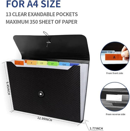 2Pcs Expanding File Folder, 13 Pockets Accordion File Holder Organizer, A4 Letter Size Paper Document Receipt Organizer Accordian Filing Folder for Classroom, Home, Office and Travel