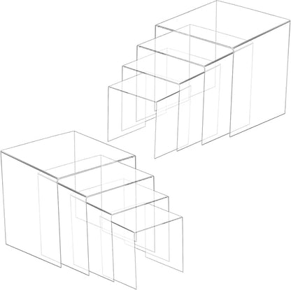8 Pcs Square Acrylic Display Risers, 2 Sets 4 Sizes Tall Acrylic Risers Display Stands, 0.12" Thick Clear Risers for Displays, Clear Display Shelf for Figure Action Jewelry Showcase