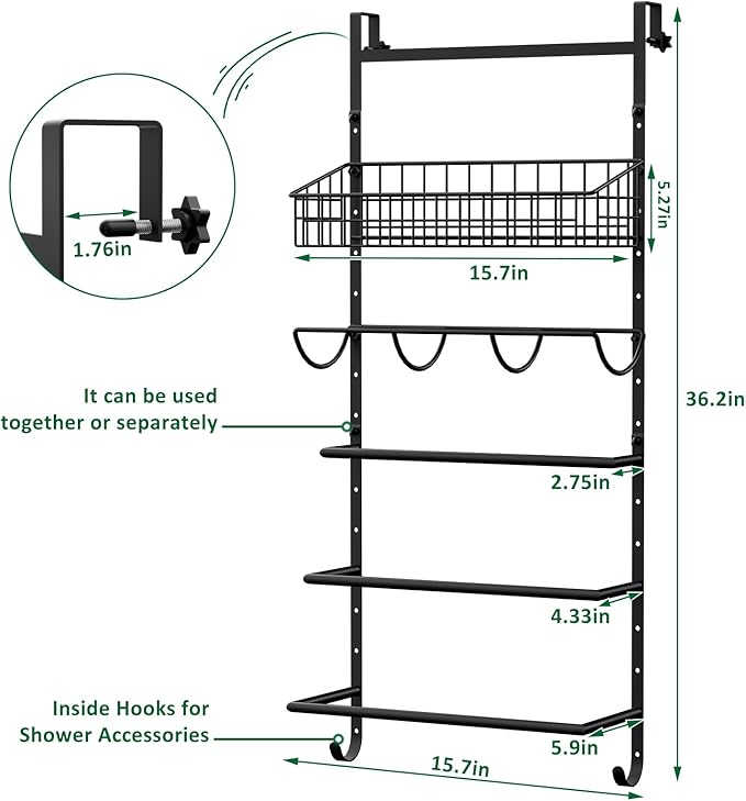 X-cosrack Adjustable Towel Racks for Bathroom Door Hanging, 5 Tiers Over The Door Towel Rack with Hooks, Bathroom Towel Holder Wall Mount for organizing Towels，Clothes